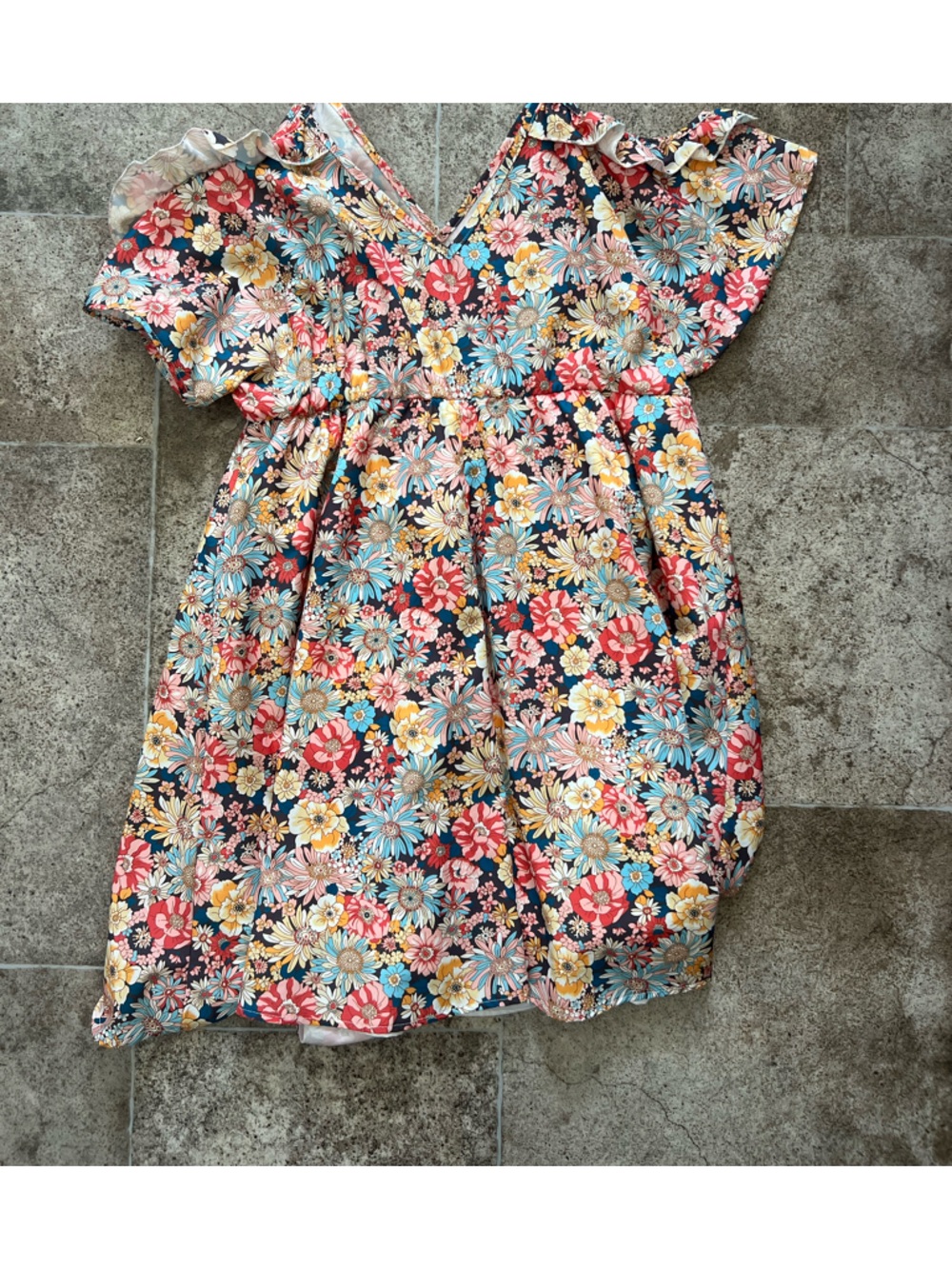 SHEIN Navy Floral Midi Dress with Multicolor Blooms